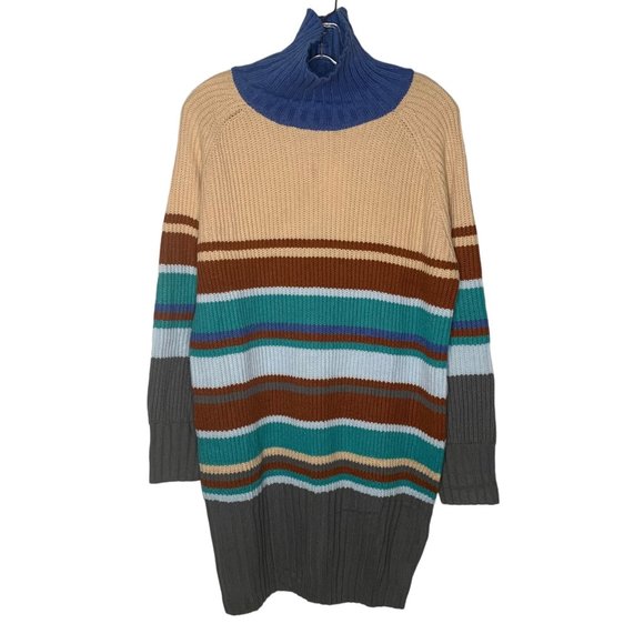 SIMPLEE Multicolor Striped Mock-Neck Women's Tunic Sweater NWT Size Medium - Picture 1 of 7